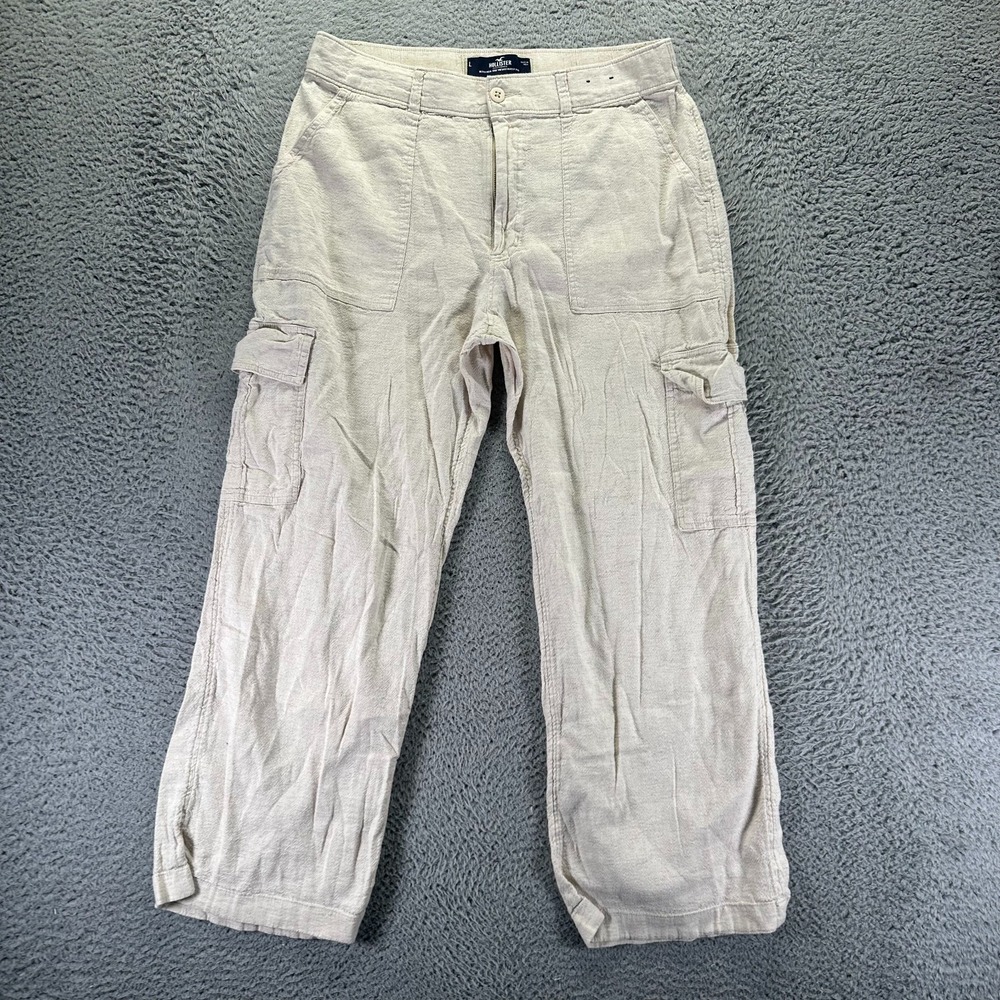 VTG Hollister Pant Womens L Beige Cargo Straight Utility Workwear Baggy Stretch